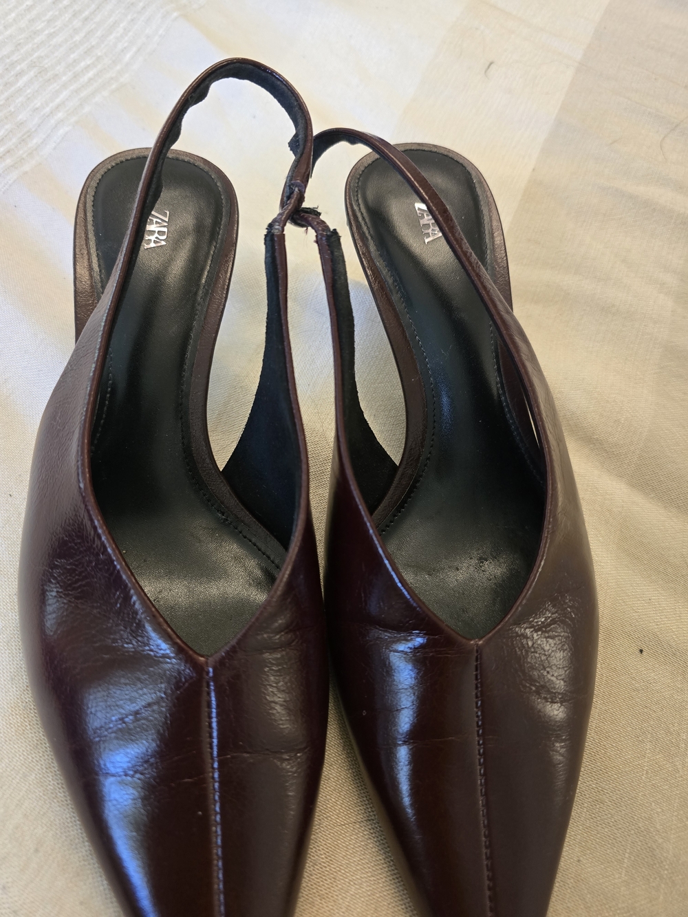Zara Women's Burgundy Leather Slingback Pumps